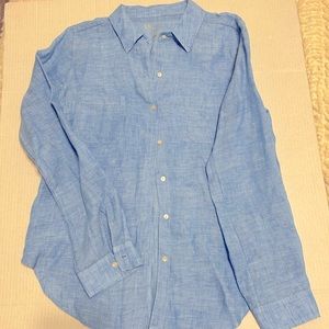 Lilly Pulitzer Sea View Linen Button Down Top Beckon Blue Sea Salt Size S